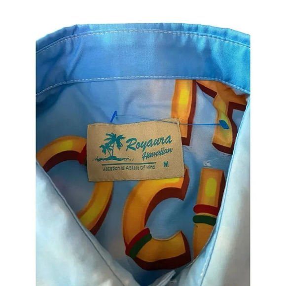 Royaura Men's Blue Short Sleeve Print Button Down Casual Shirt Size Medium - Picture 4 of 5